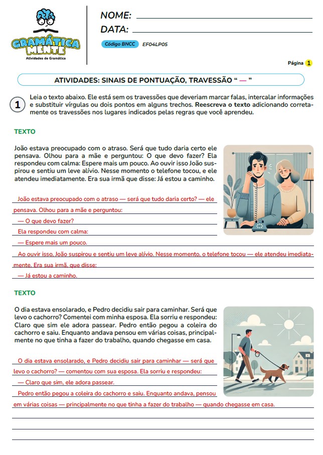 Gramática Mente - Atividades de Gramática, Gramática normativa - Para fundamental 1, do 2° ao 5° ano, atividades em PDF, prontas para imprimir.